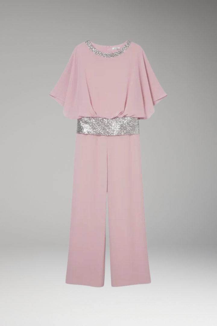Women's Jumpsuit with Sequin Trim and Wide Legs