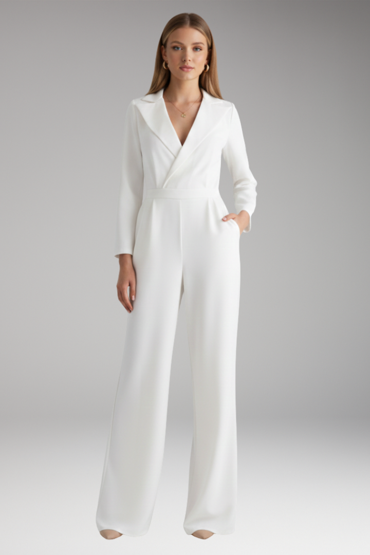Women’s Jumpsuit with Shirt Collar and Wide Legs
