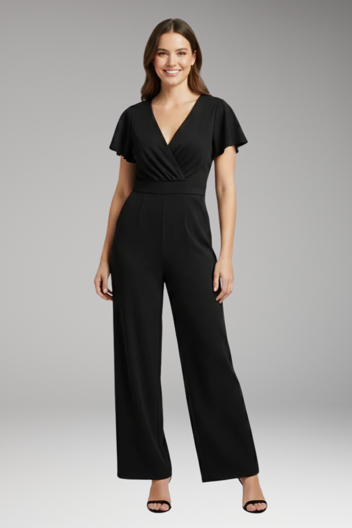 Women's Jumpsuit with Short Sleeve Bodice and Wide Legs