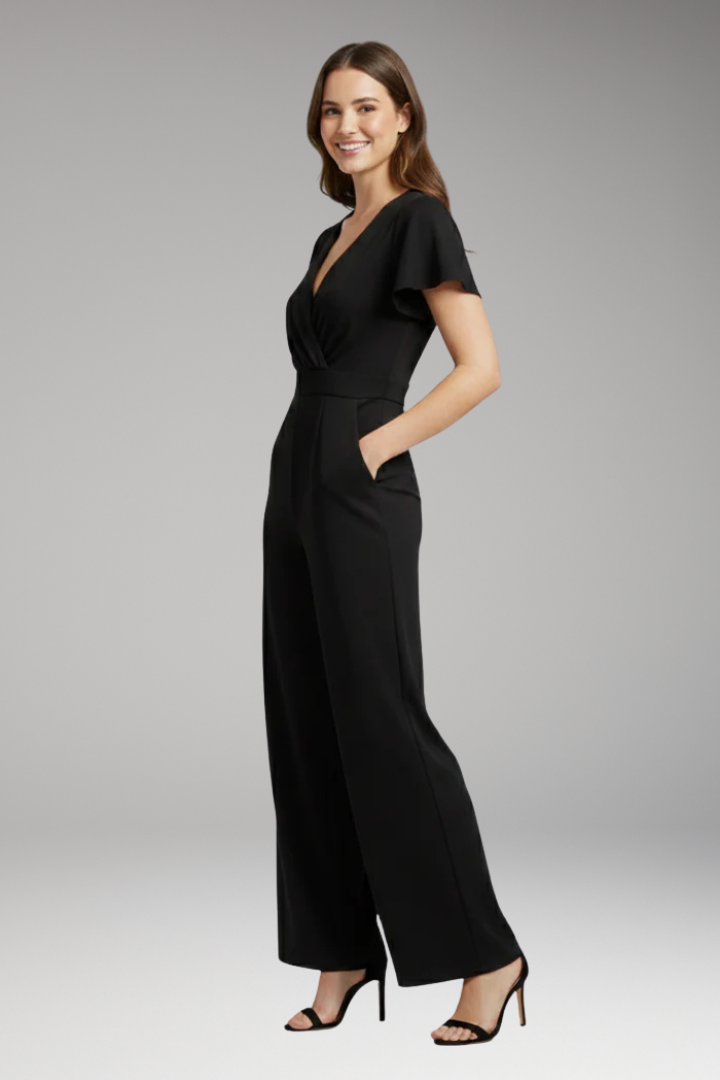 Women's Jumpsuit with Short Sleeve Bodice and Wide Legs