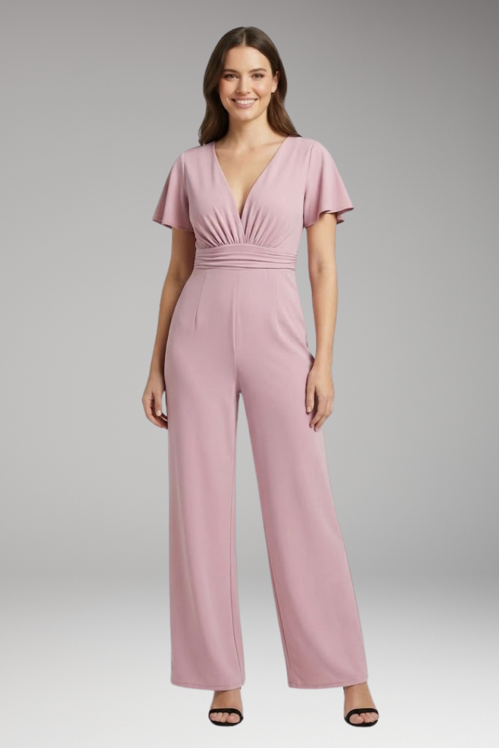 Women's Jumpsuit with Short Sleeve Bodice and Wide Legs