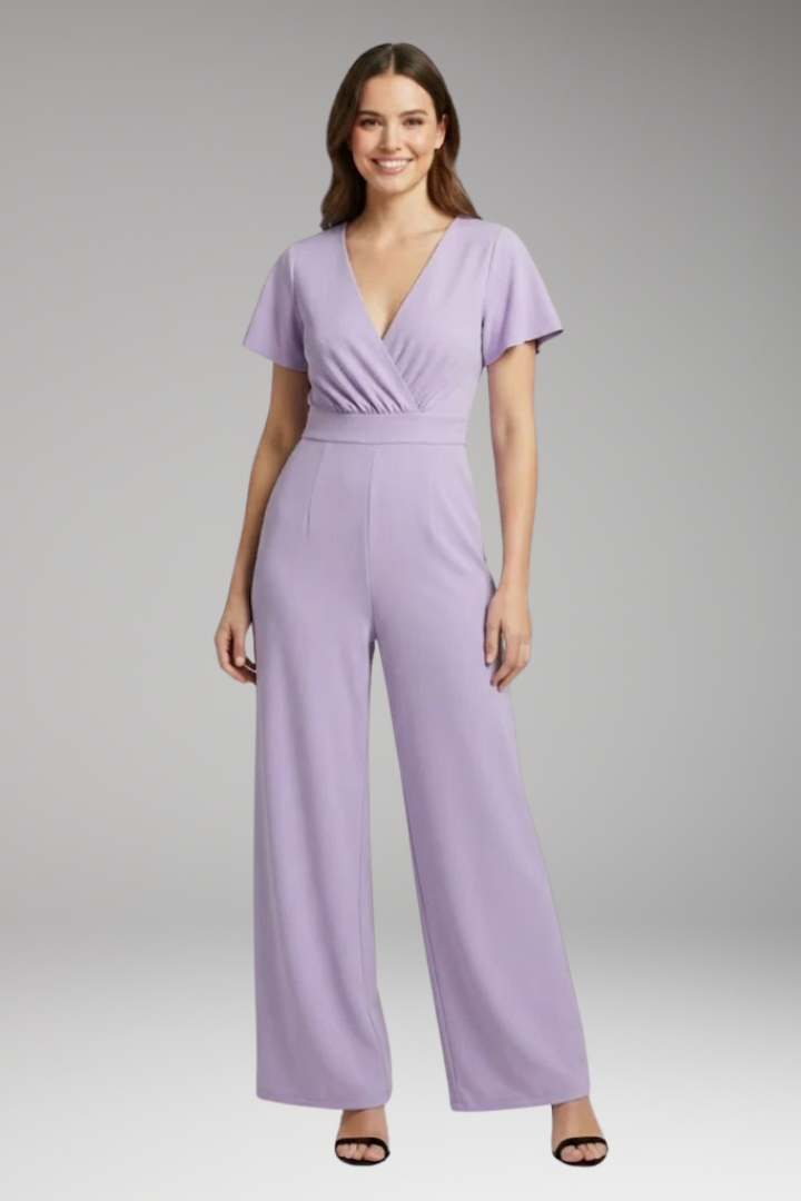 Women's Jumpsuit with Short Sleeve Bodice and Wide Legs