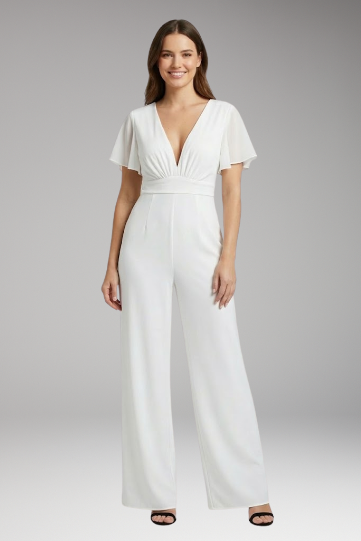 Women's Jumpsuit with Short Sleeve Bodice and Wide Legs