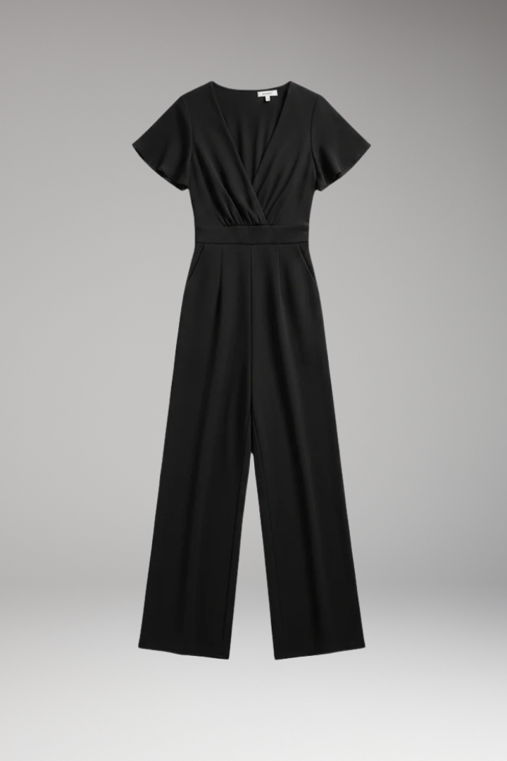 Women's Jumpsuit with Short Sleeve Bodice and Wide Legs