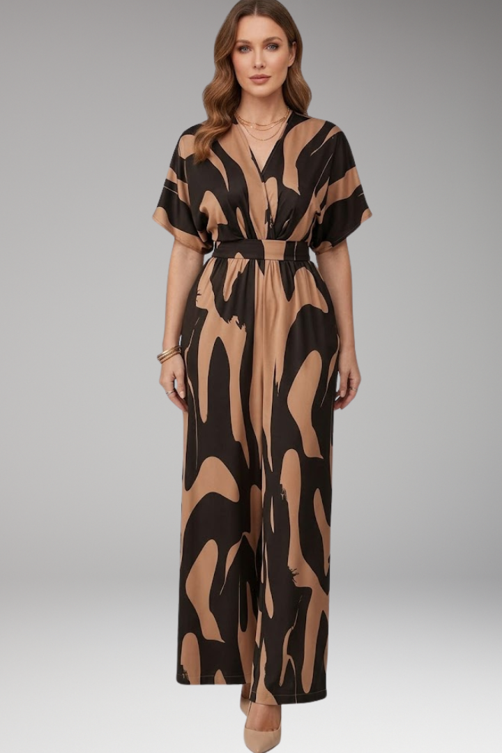 Women's Jumpsuit with Short Sleeve Design and Wide Legs