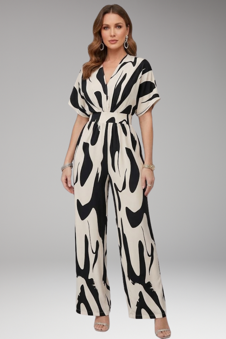 Women's Jumpsuit with Short Sleeve Design and Wide Legs