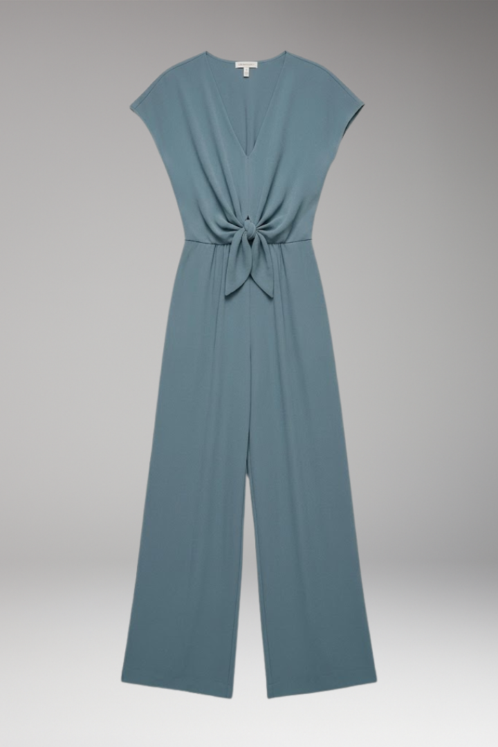 Women's Jumpsuit with Short Sleeve and Waist Tie