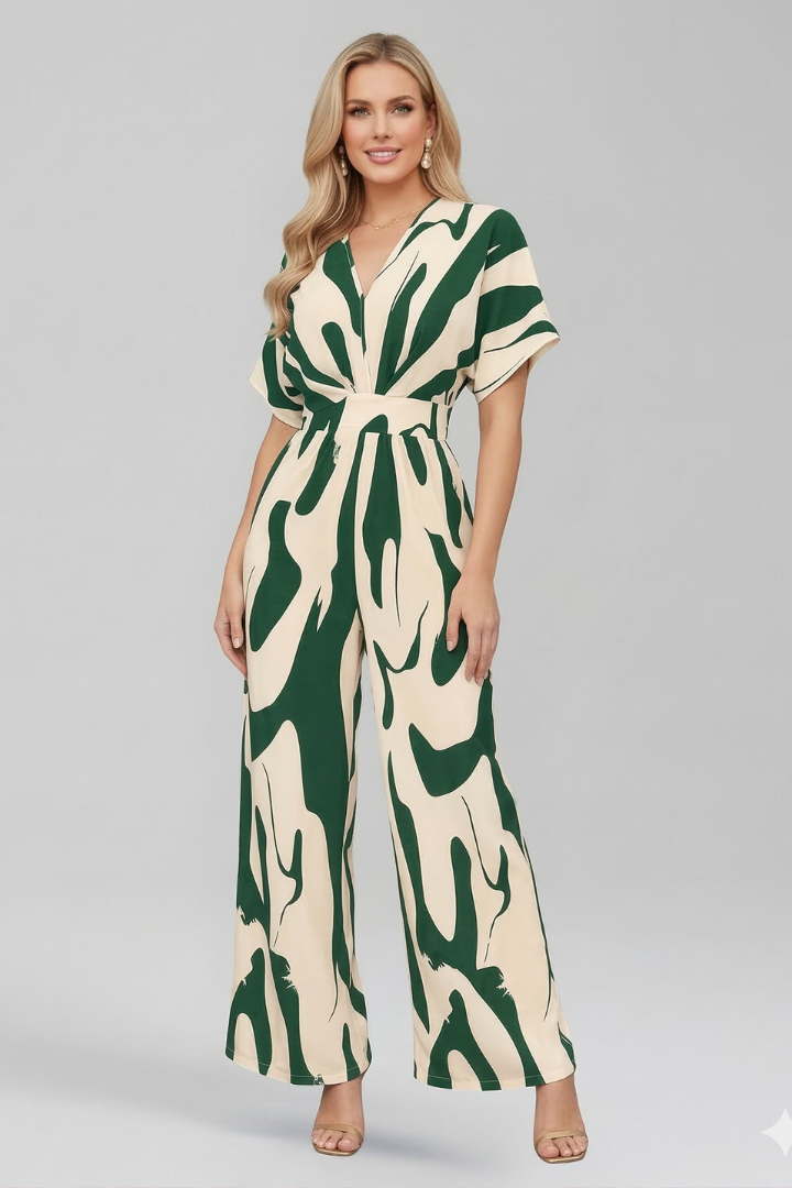 Women's Jumpsuit with Short Sleeves and Wide Legs