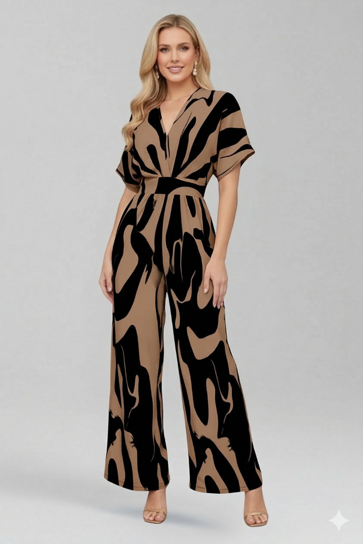 Women's Jumpsuit with Short Sleeves and Wide Legs