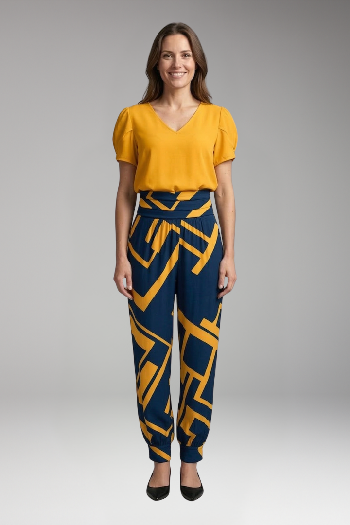 Women's Jumpsuit with Short Sleeves and Elastic Waistband