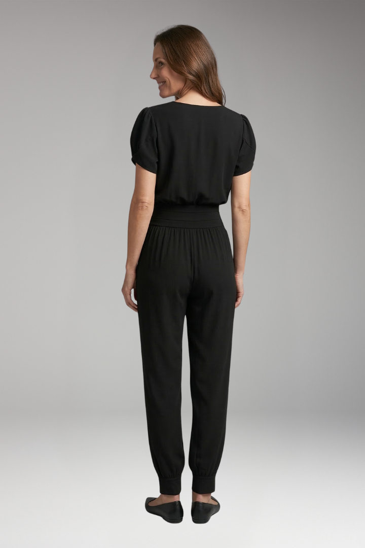 Women's Jumpsuit with Short Sleeves and Elastic Waistband