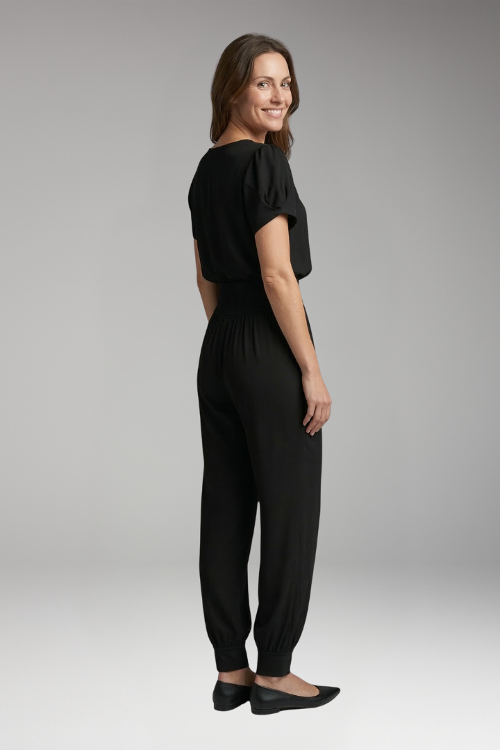 Women's Jumpsuit with Short Sleeves and Elastic Waistband