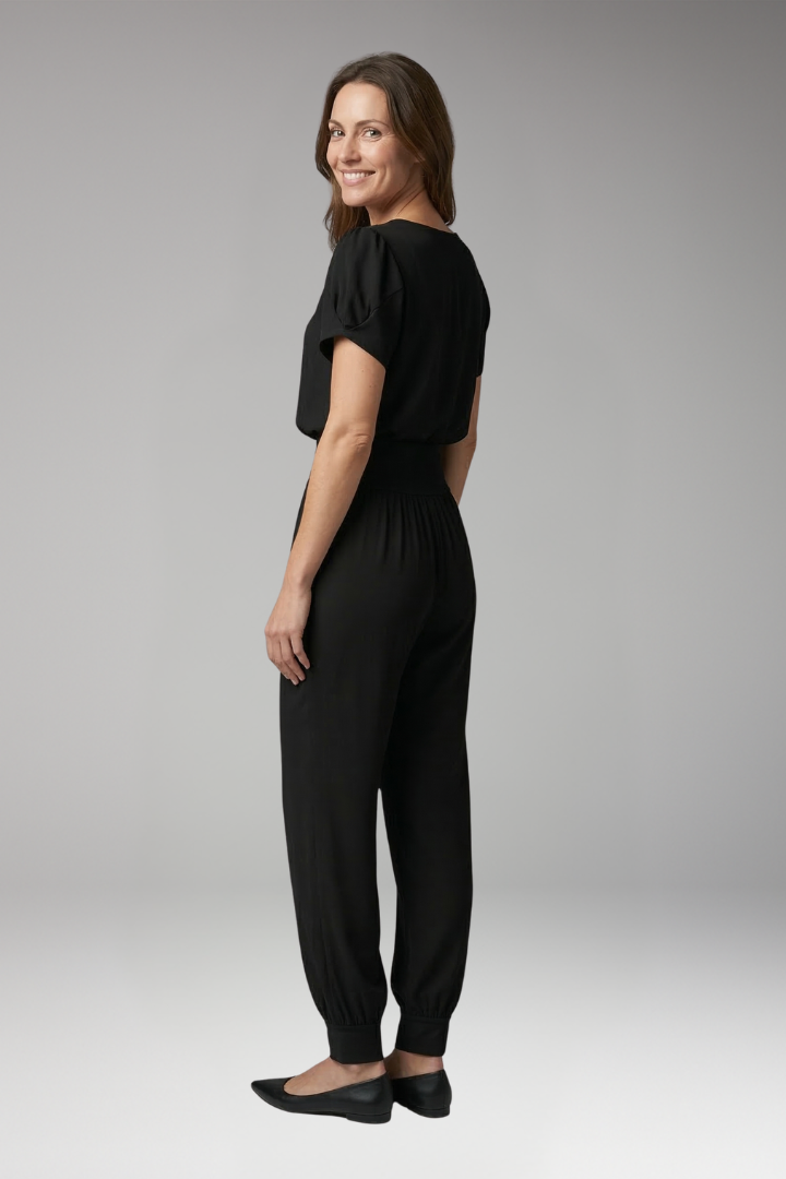 Women's Jumpsuit with Short Sleeves and Elastic Waistband