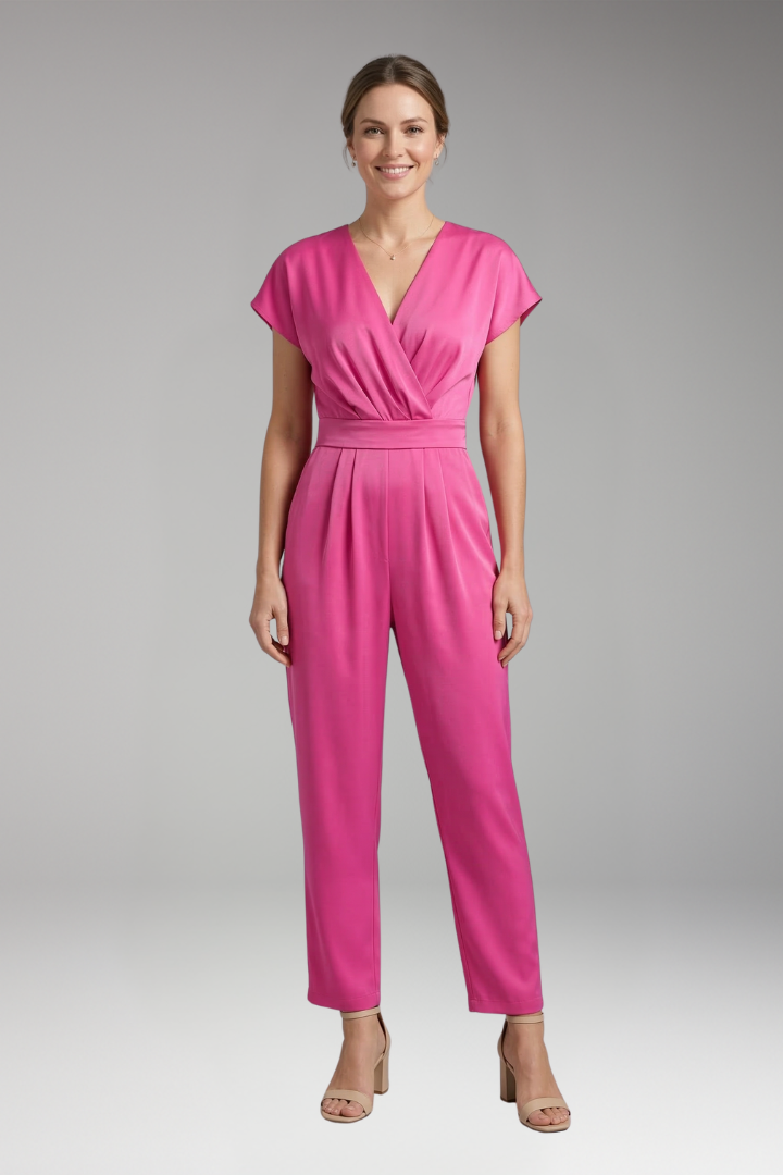 Women's Jumpsuit with Short Sleeves and Straight Leg