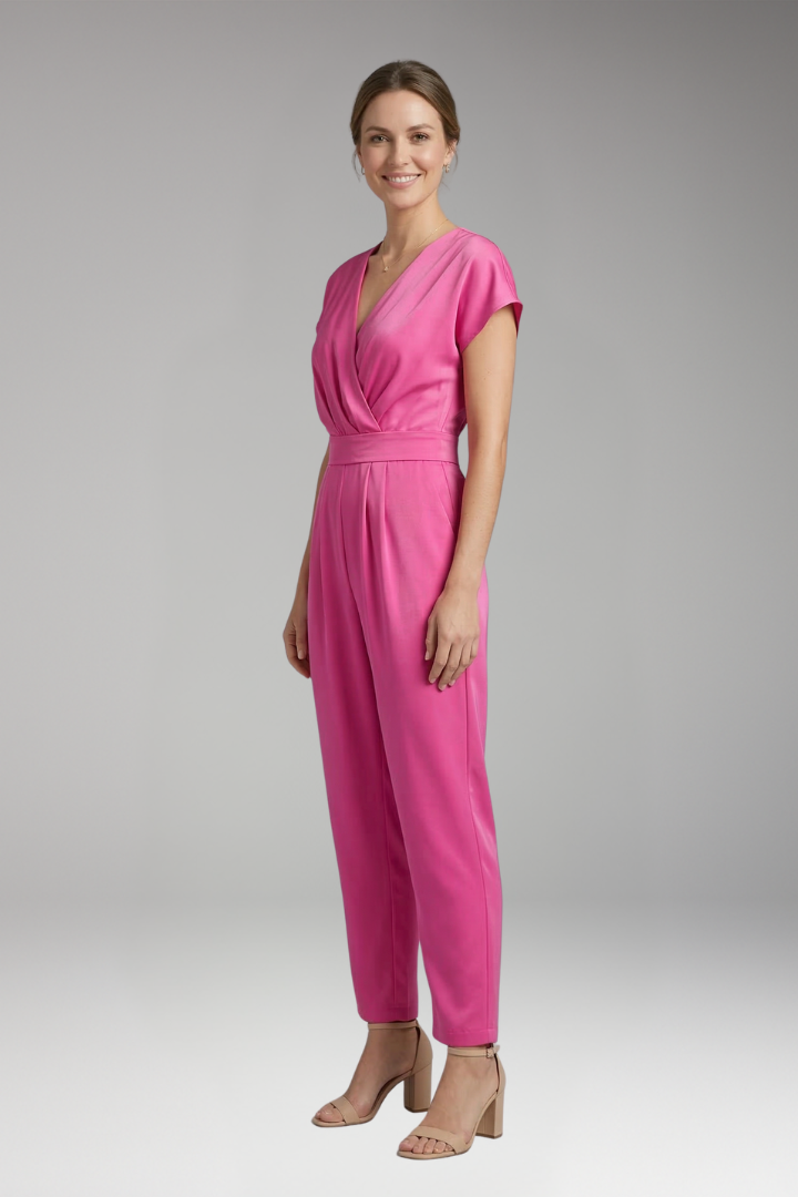 Women's Jumpsuit with Short Sleeves and Straight Leg