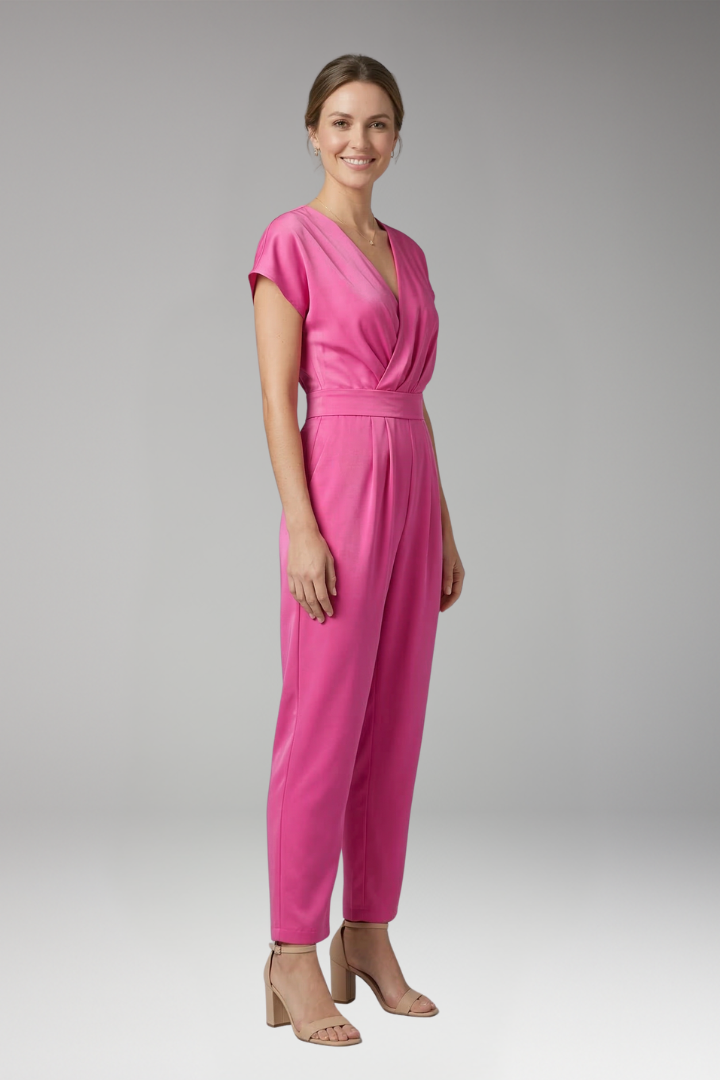 Women's Jumpsuit with Short Sleeves and Straight Leg