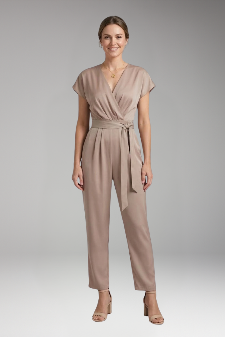 Women's Jumpsuit with Short Sleeves and Straight Leg