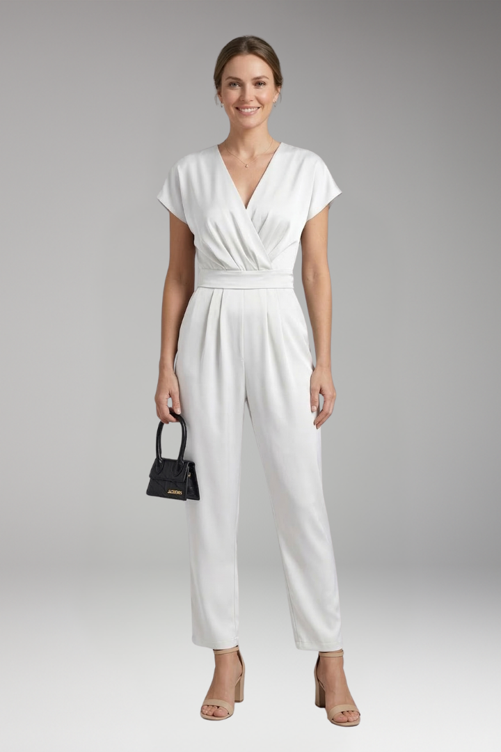 Women's Jumpsuit with Short Sleeves and Straight Leg