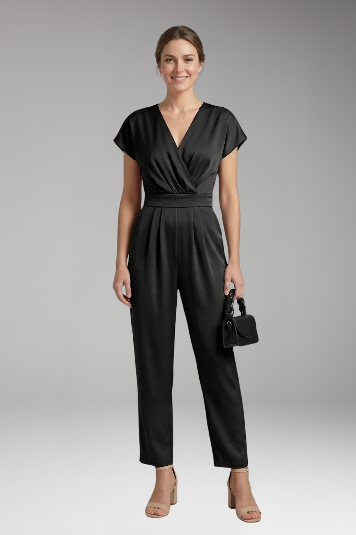 Women's Jumpsuit with Short Sleeves and Straight Leg