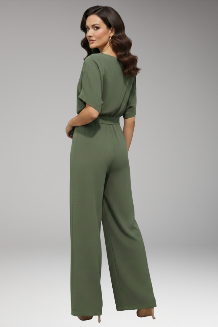 Women's Jumpsuit with Short Sleeves and Waist Tie