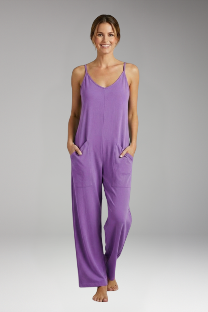 Women's Jumpsuit with Shoulder Straps and Patch Pockets