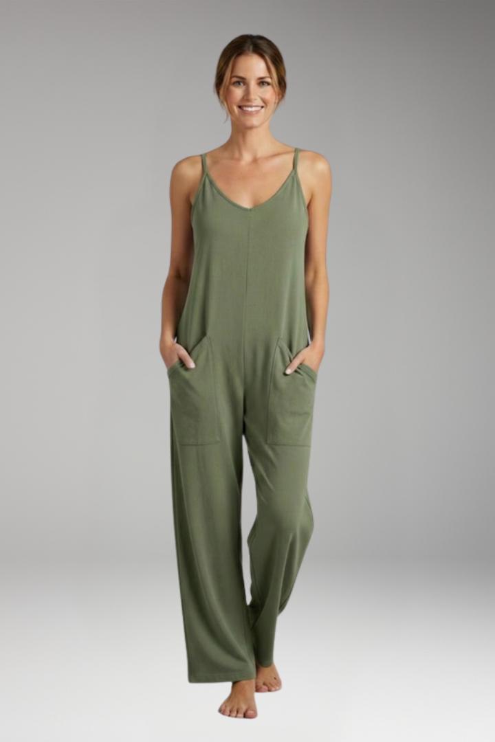 Women's Jumpsuit with Shoulder Straps and Patch Pockets