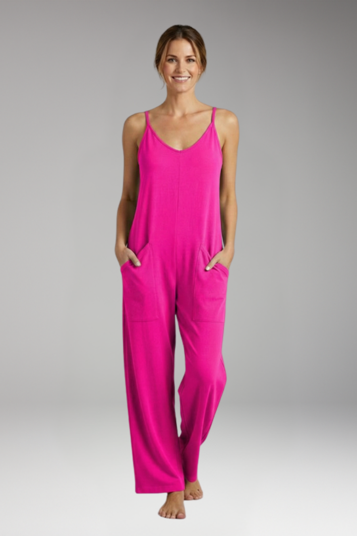 Women's Jumpsuit with Shoulder Straps and Patch Pockets