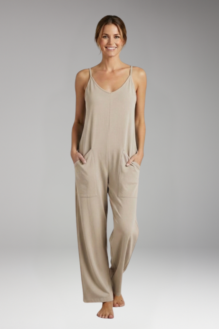 Women's Jumpsuit with Shoulder Straps and Patch Pockets