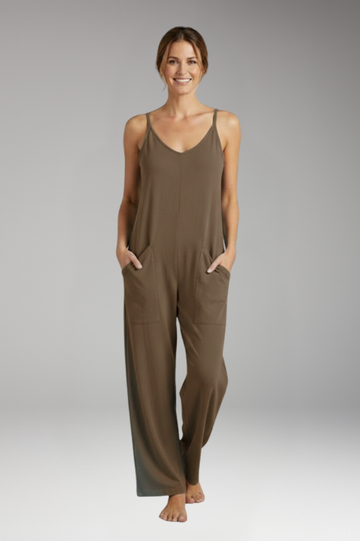 Women's Jumpsuit with Shoulder Straps and Patch Pockets