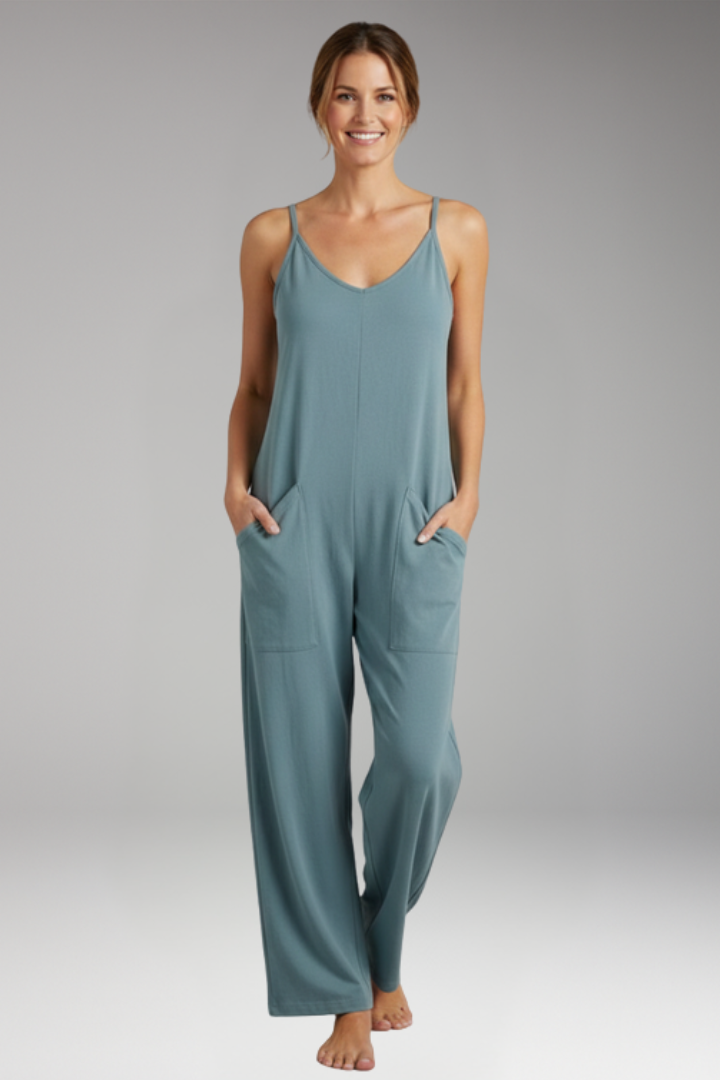 Women's Jumpsuit with Shoulder Straps and Patch Pockets