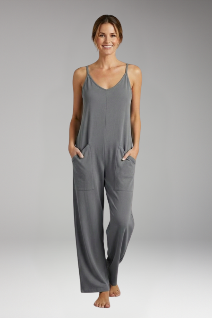Women's Jumpsuit with Shoulder Straps and Patch Pockets