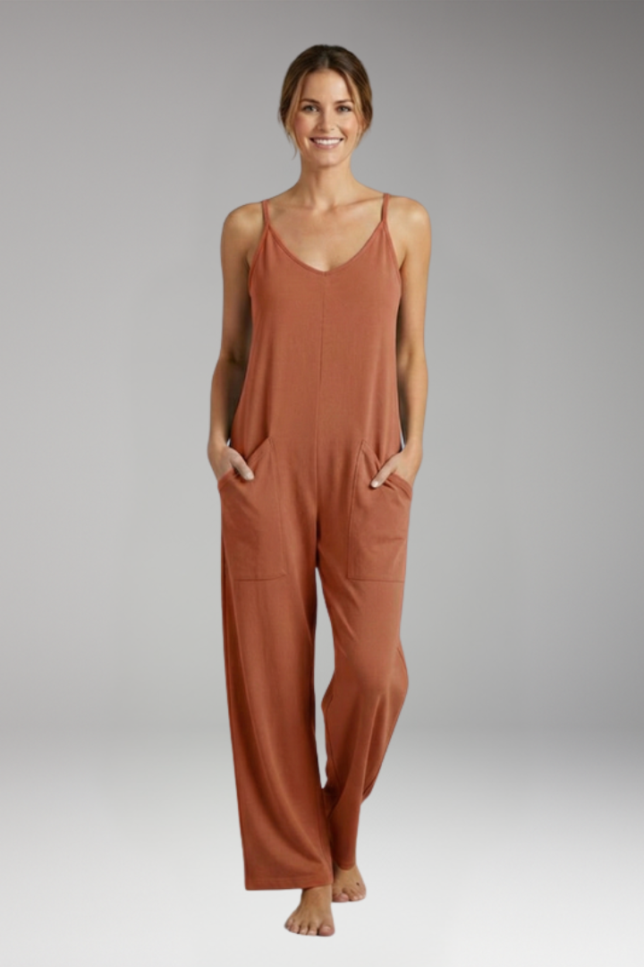 Women's Jumpsuit with Shoulder Straps and Patch Pockets