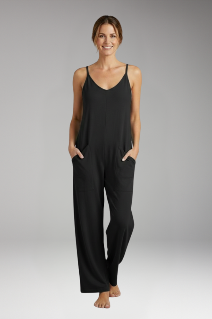 Women's Jumpsuit with Shoulder Straps and Patch Pockets