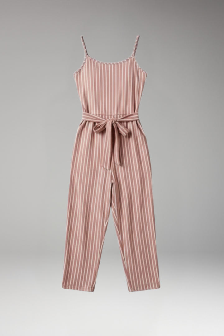Women's Jumpsuit with Shoulder Straps and Waist Tie