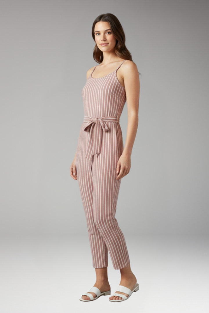 Women's Jumpsuit with Shoulder Straps and Waist Tie