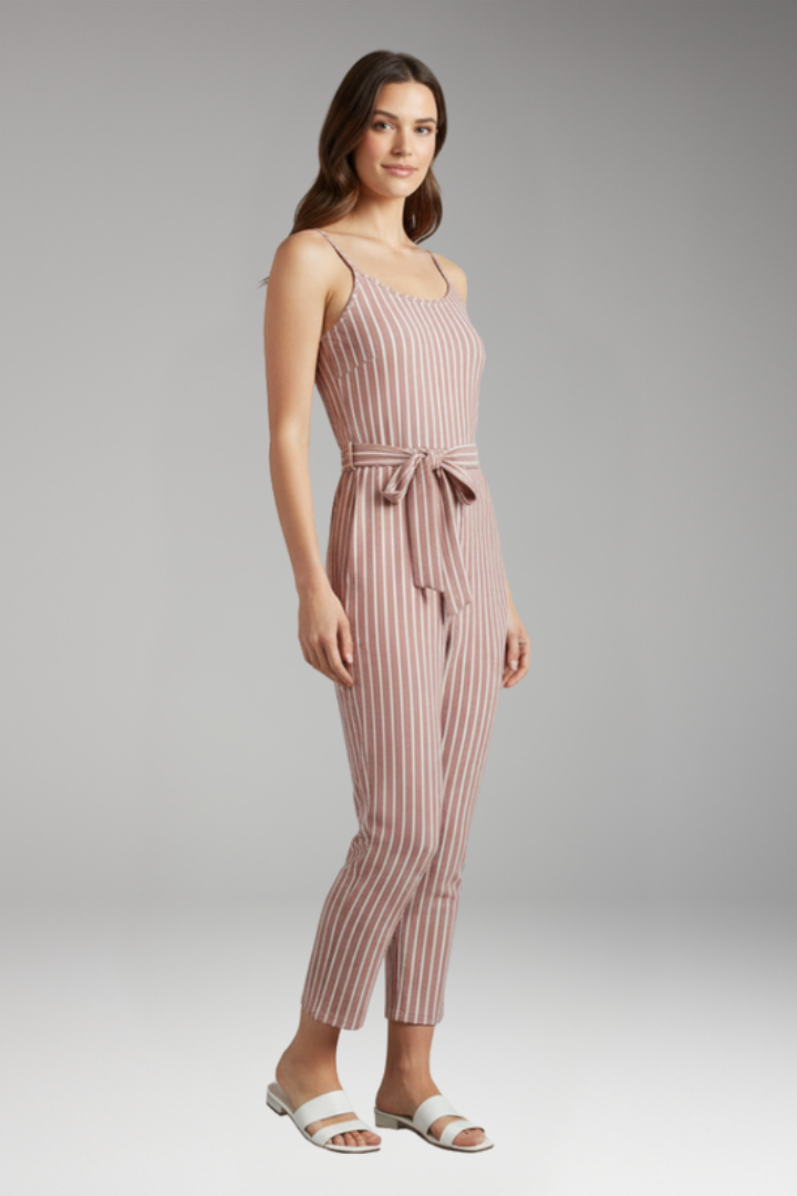 Women's Jumpsuit with Shoulder Straps and Waist Tie