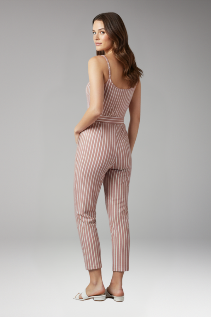 Women's Jumpsuit with Shoulder Straps and Waist Tie
