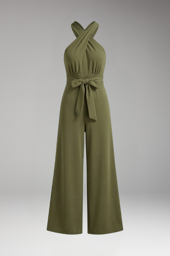 Women's Jumpsuit with Sleeveless Straps and Waist Tie Belt