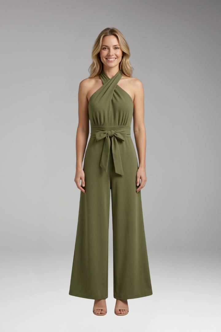 Women's Jumpsuit with Sleeveless Straps and Waist Tie Belt
