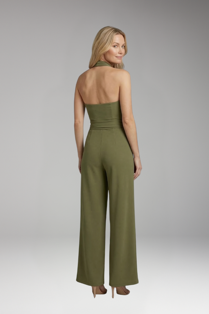 Women's Jumpsuit with Sleeveless Straps and Waist Tie Belt