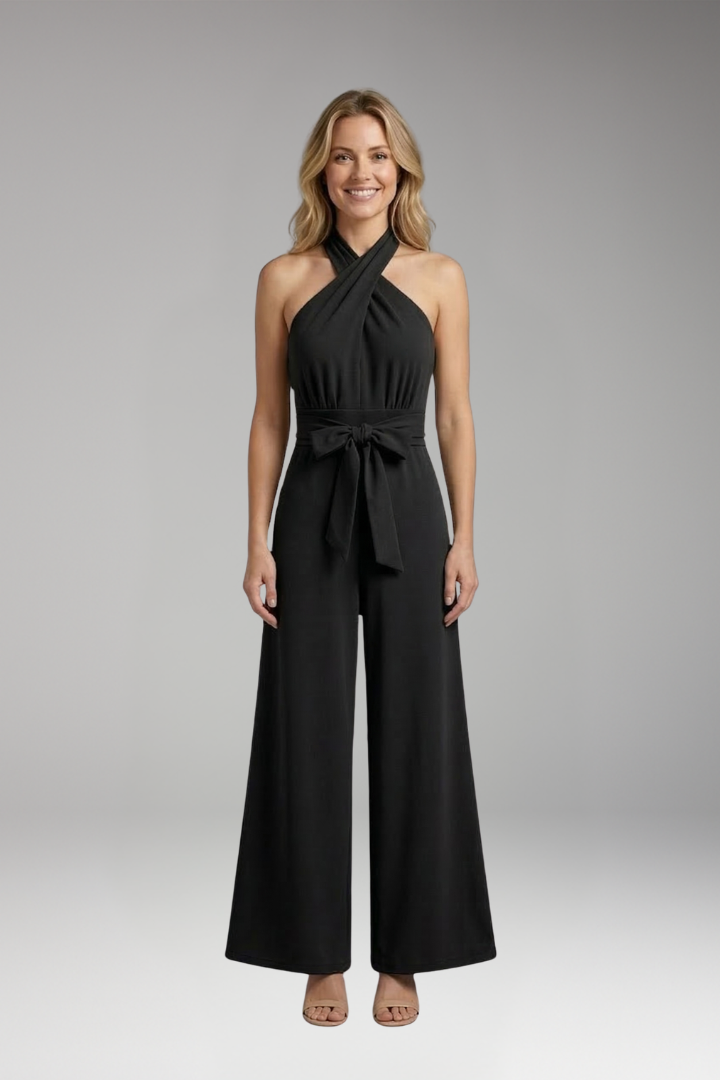 Women's Jumpsuit with Sleeveless Straps and Waist Tie Belt