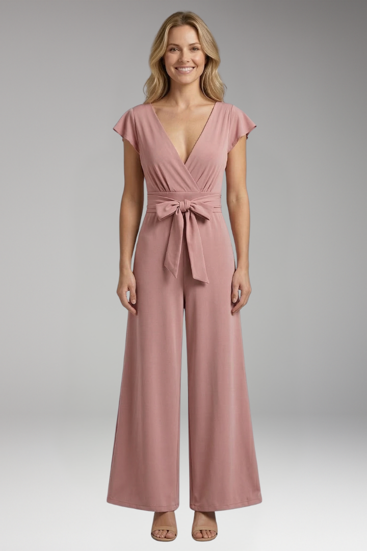 Women's Jumpsuit with Sleeveless Straps and Waist Tie Belt