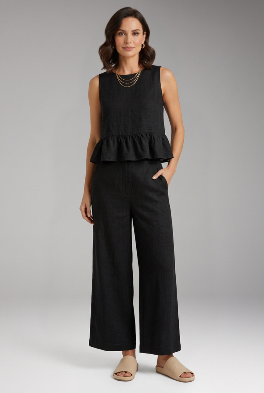 Women's Jumpsuit with Sleeveless Top and Wide Leg Trousers