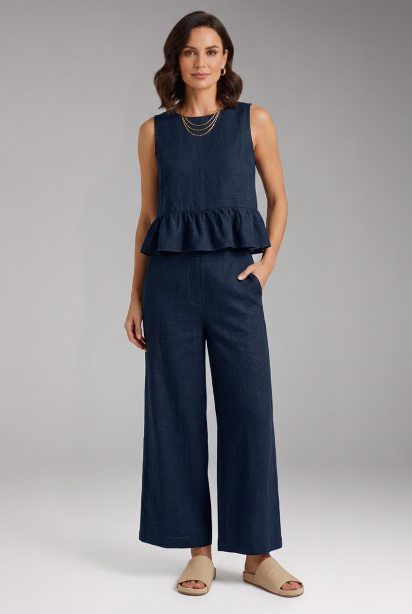 Women's Jumpsuit with Sleeveless Top and Wide Leg Trousers