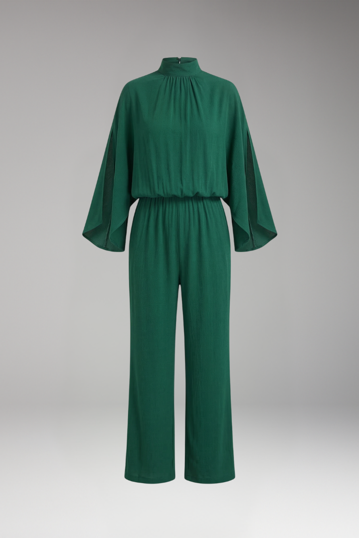 Women's Jumpsuit with Stand Collar and Wide Legs