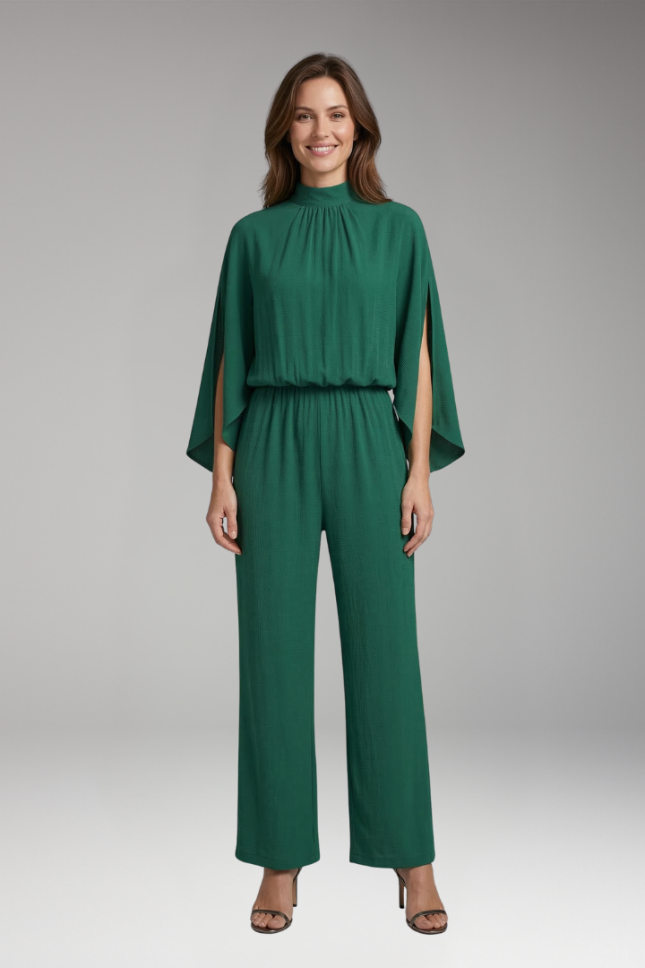 Women's Jumpsuit with Stand Collar and Wide Legs