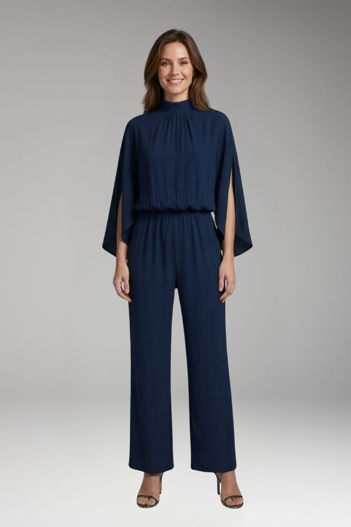 Women's Jumpsuit with Stand Collar and Wide Legs
