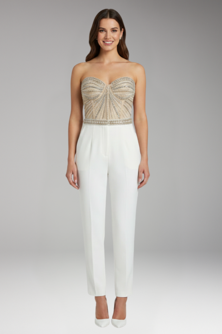 Women's Jumpsuit with Strapless Bodice and Straight Legs