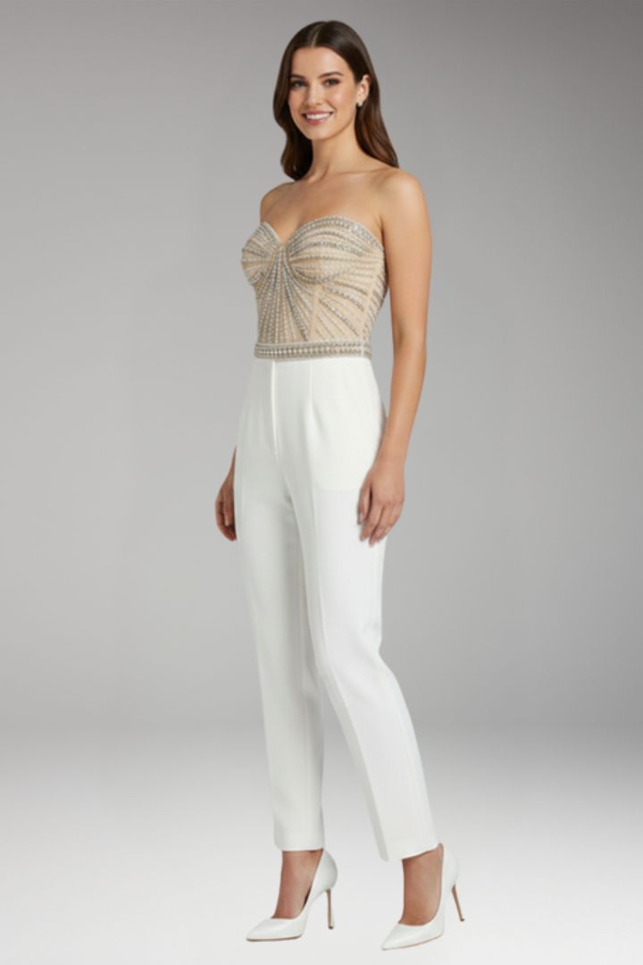 Women's Jumpsuit with Strapless Bodice and Straight Legs