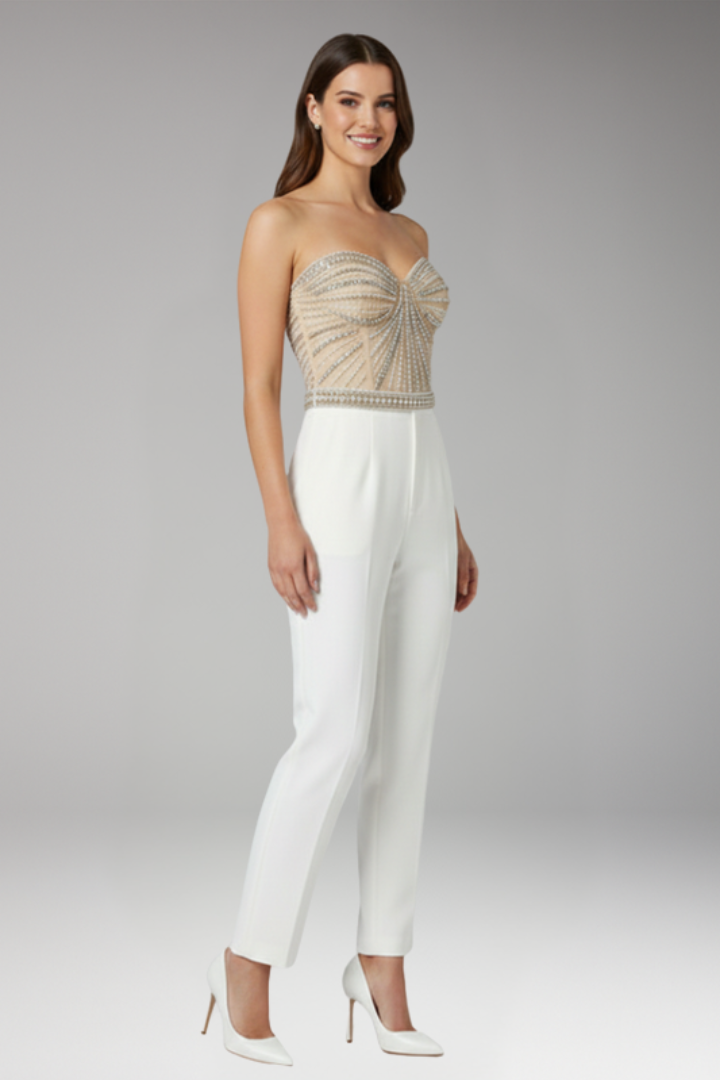Women's Jumpsuit with Strapless Bodice and Straight Legs